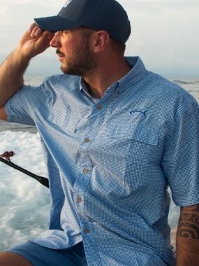 Bluefin Gingham Short Sleeve Performance Sport Shirt Men's Size 2X